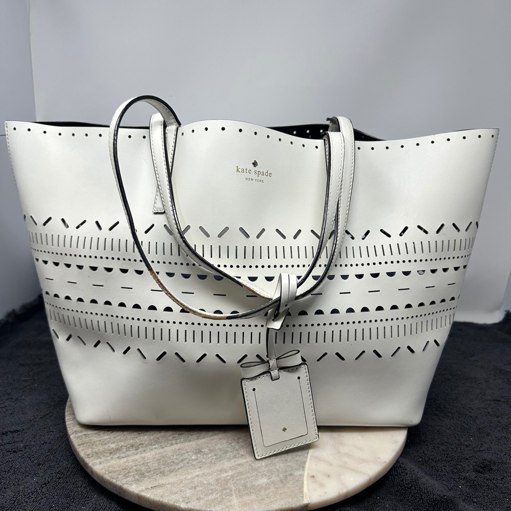 Kate Spade Lillian Court Medium Harmony Tote Bag White Leather Work Beach Travel